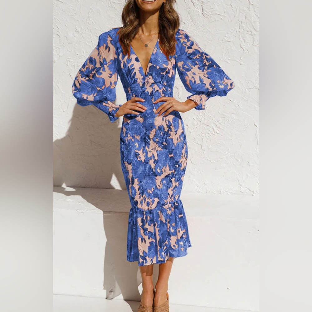 Blue Floral Long Sleeve Rici Dress
